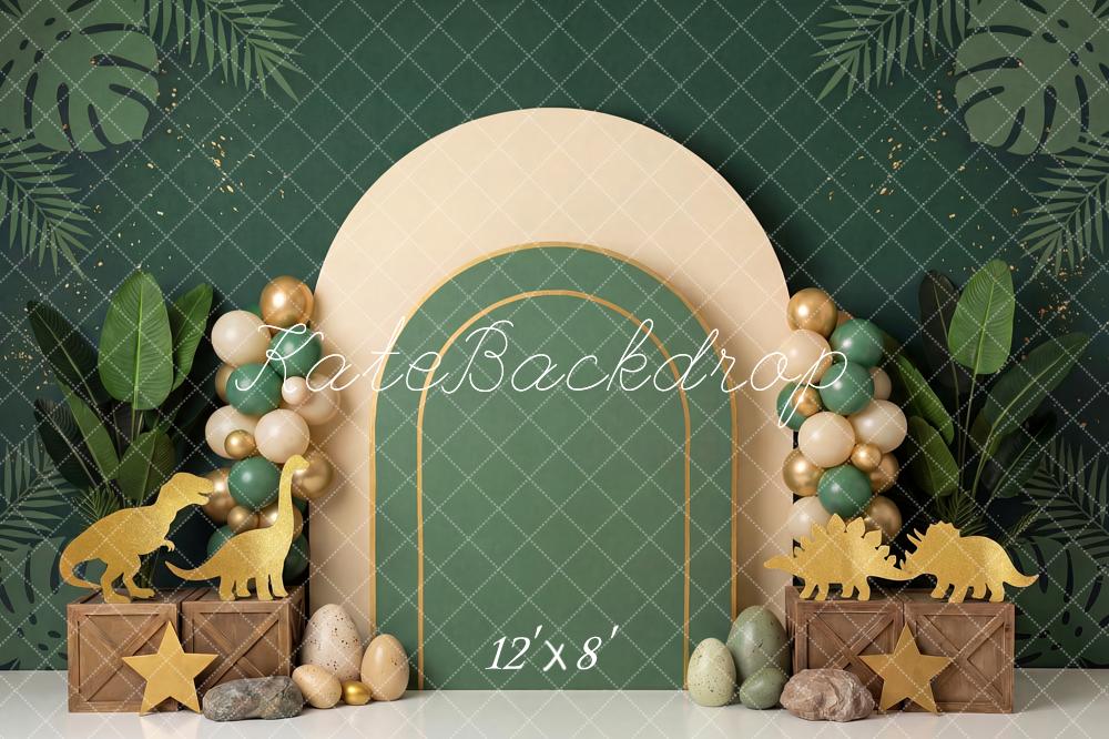 Kate Cake Smash Dinosaur Jungle Arch Balloons Green Eggs Backdrop Designed by Patty Roberts