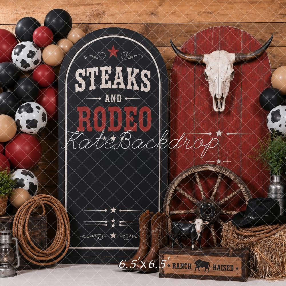 Kate Cake Smash Western Cowboy Steer Skull Balloon Garland Printed Backdrop Designed by Shutter Swan Studios