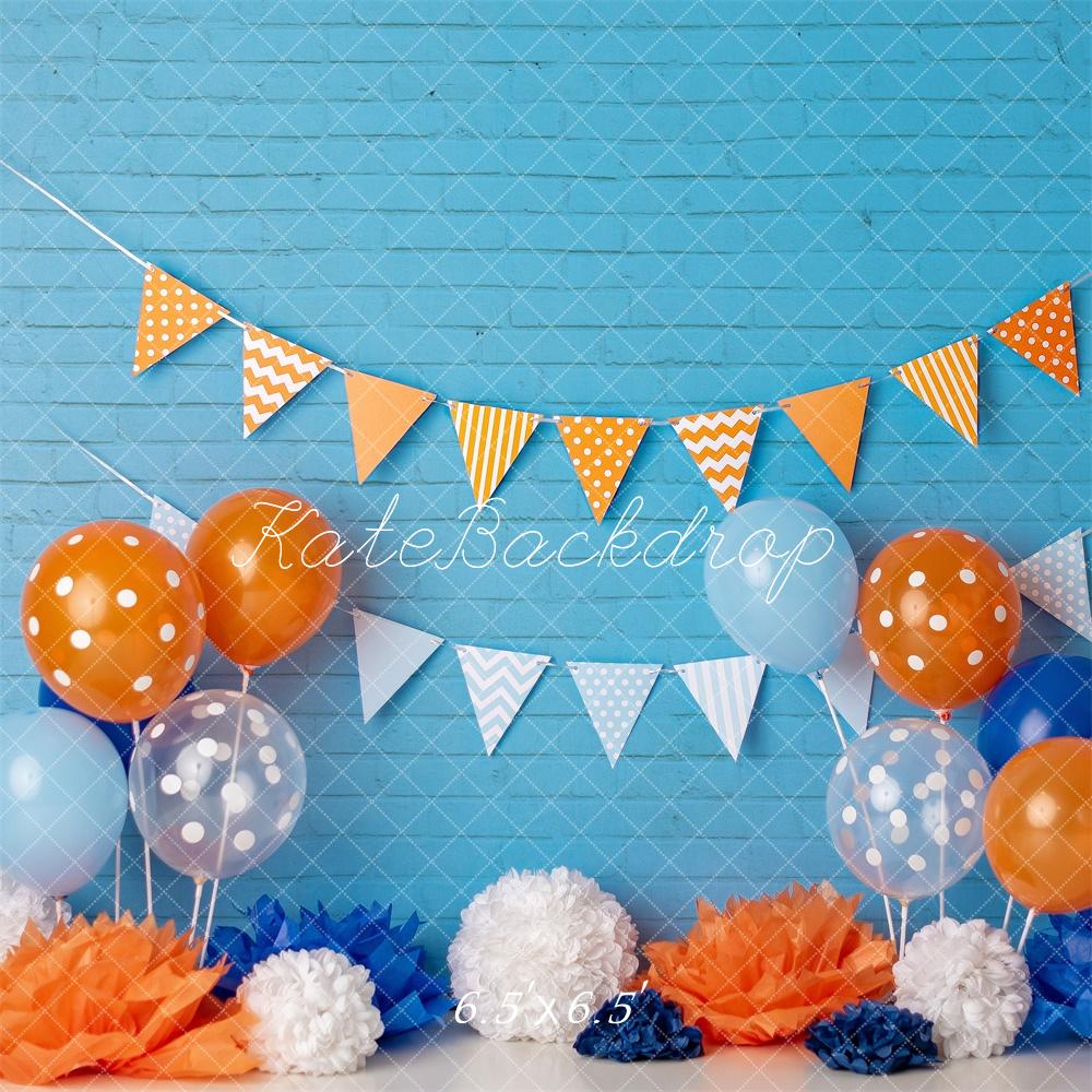 Cake Smash Azul Naranja Globo Fondo Diseñado por Mandy Ringe Photography (Only Up To 10x6.5)
