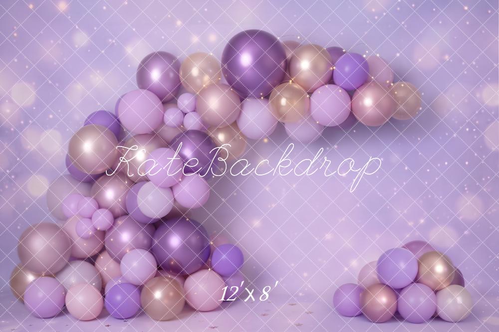 Kate Cake Smash Purple Gold Balloon Arch Bokeh Printed Backdrop Designed by Emetselch