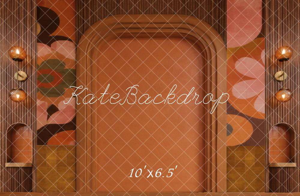 Kate Retro Terracotta Arch Floral Wall Printed Backdrop Designed by Vertigo Productions