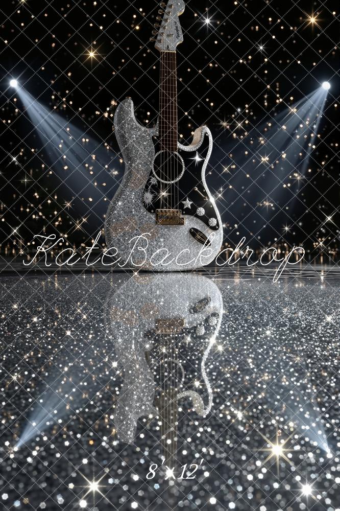 Kate Silver Glitter Guitar Sparkling Lights Backdrop Designed by Emetselch