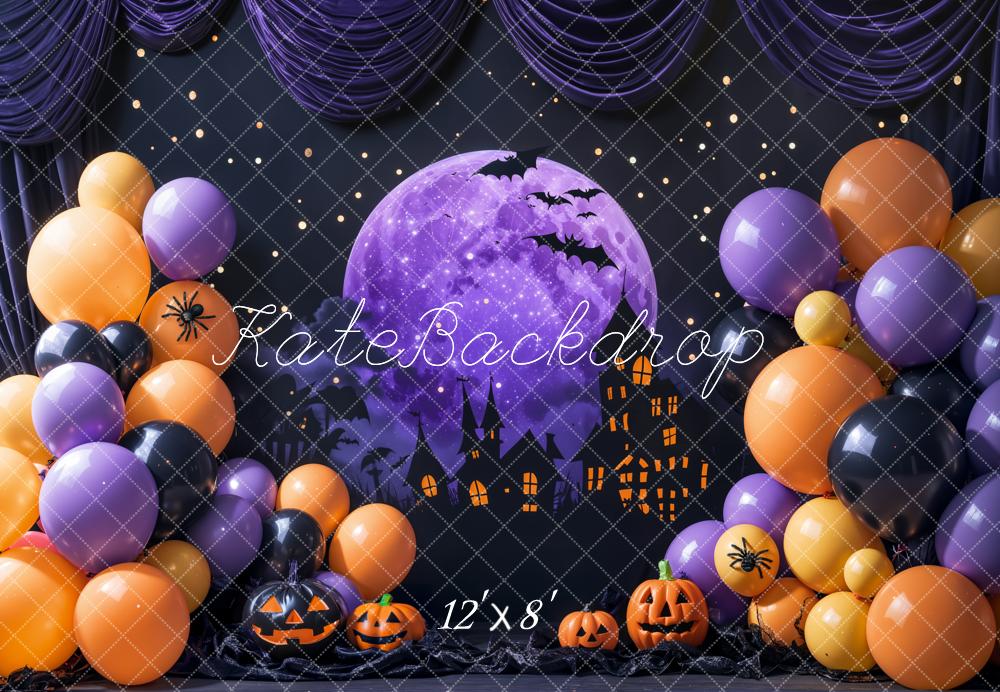 Fondo di compleanno di Halloween Luna Palloncini Zucche Design di Emetselch