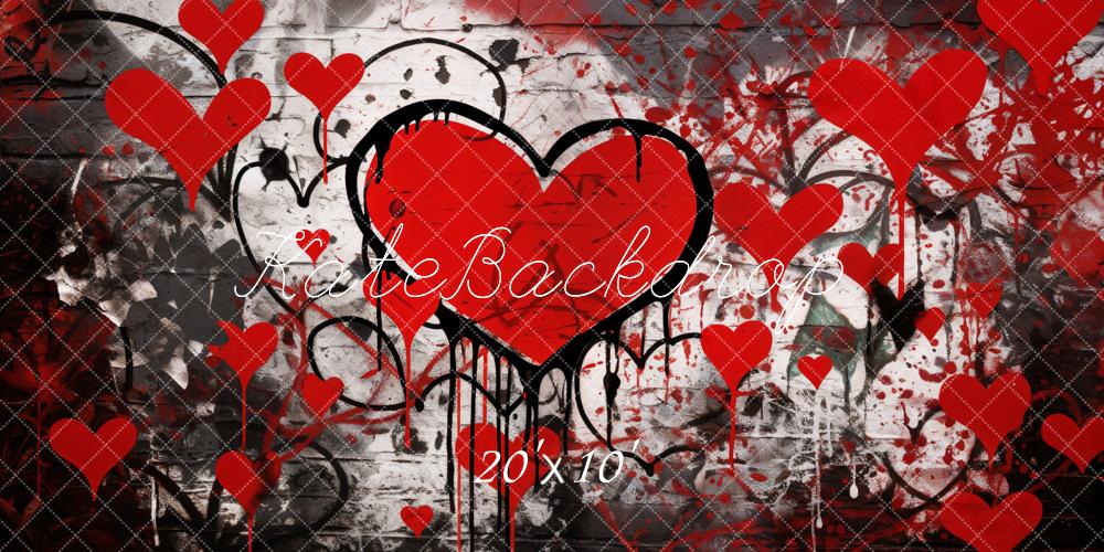 Kate Valentine's Day Graffiti Red Hearts Brick Wall Backdrop Designed by Emetselch