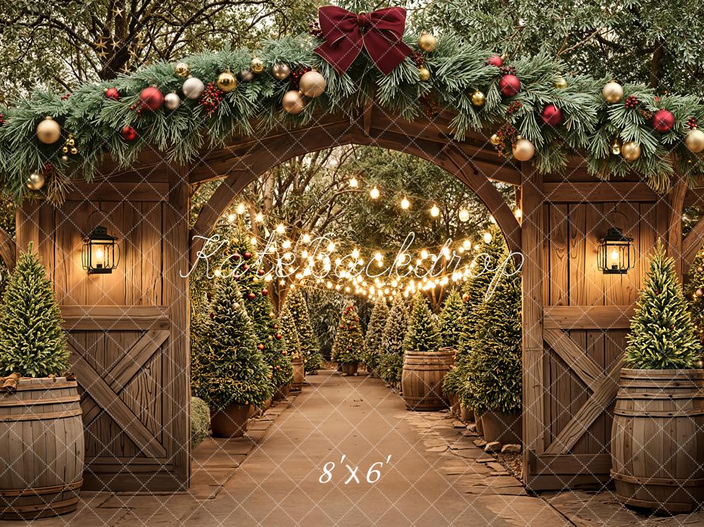 Kate Christmas Wooden Arch Garland Trees Pathway Lights Backdrop Designed by Emetselch