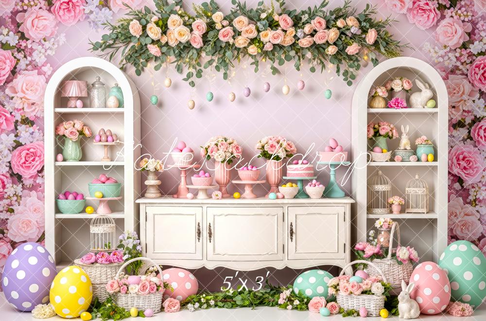 Kate Easter Bunny Flower Arch Pastel Eggs Cabinet Backdrop Designed by Patty Roberts