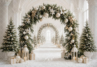 Kate Christmas Flower Archway White Gold Trees Lanterns Columns Printed Backdrop Designed by Emetselch