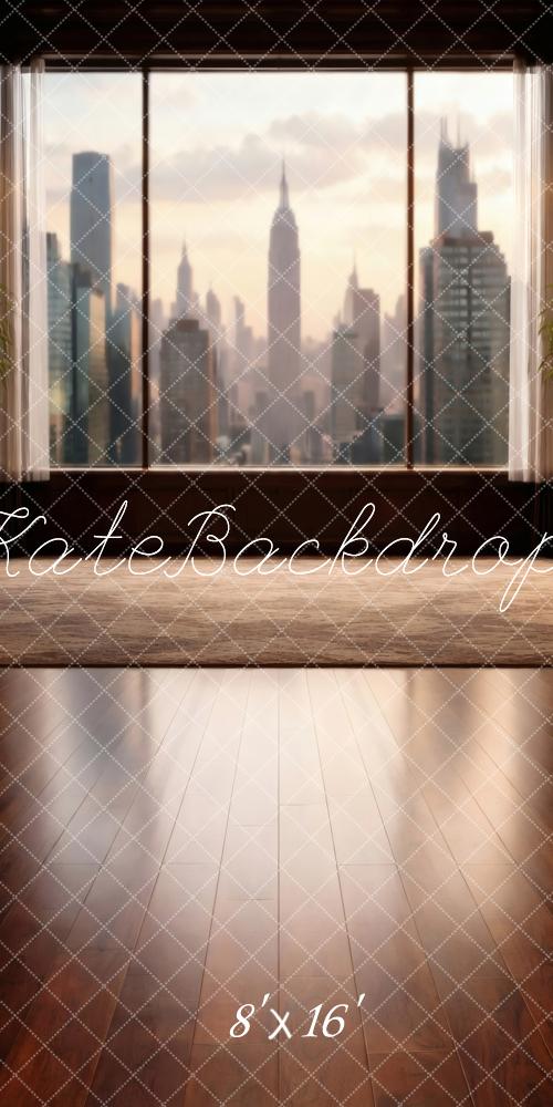 Kate Sweep City Skyline Window Brown Floor Printed Printed Backdrop Designed by Vertigo Productions