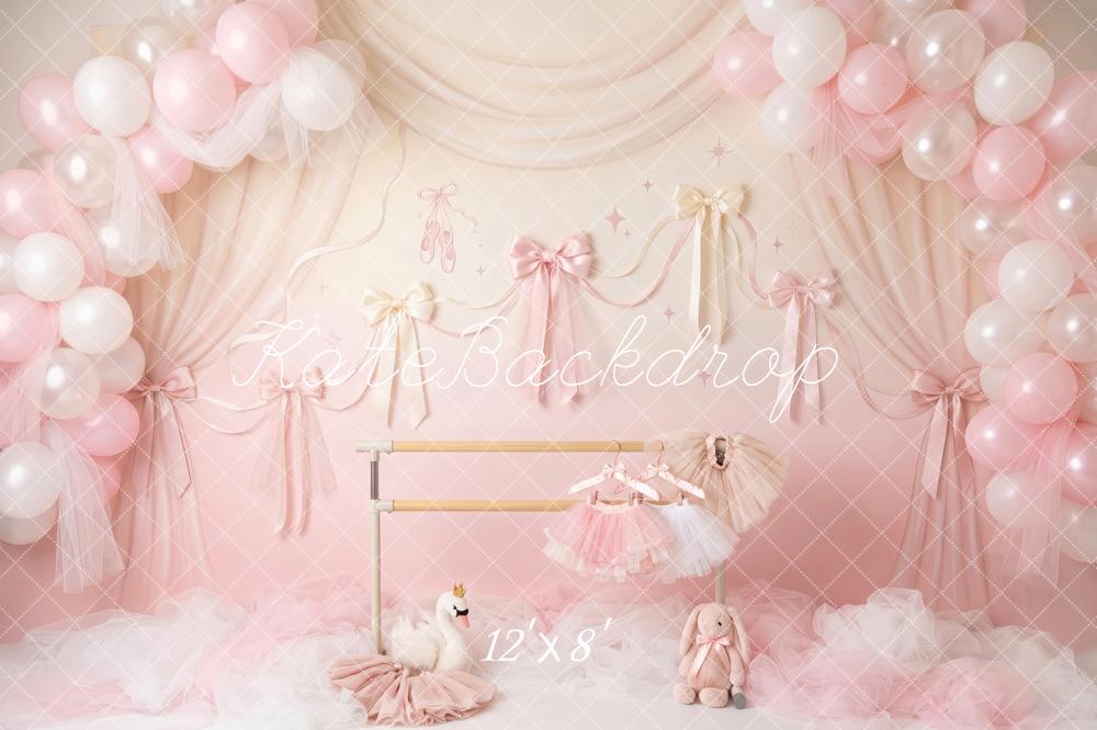 Kate Cake Smash Ballet Princess Pink Balloons Bows Tulle Swan Printed Backdrop Designed by Patty Roberts