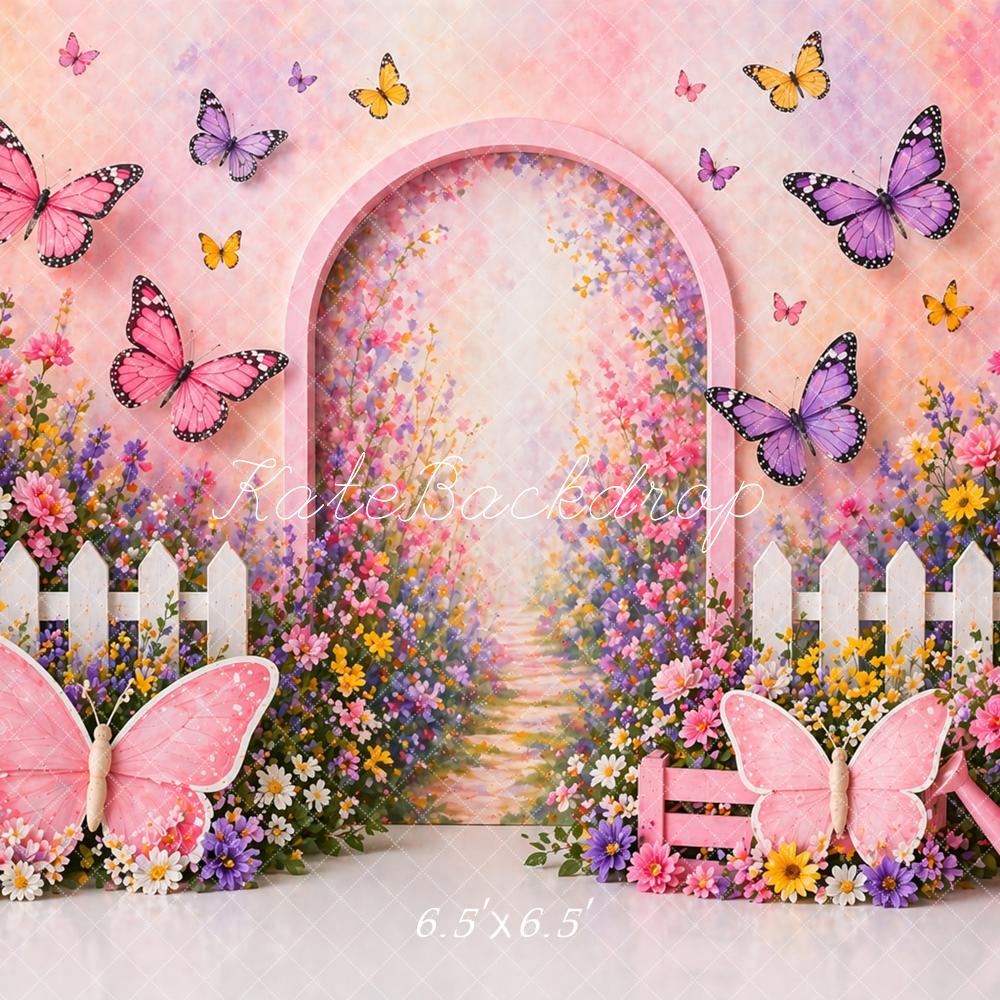 Kate Butterfly Flower Arch Garden Fence Printed Backdrop Designed by Caitlin Lynch