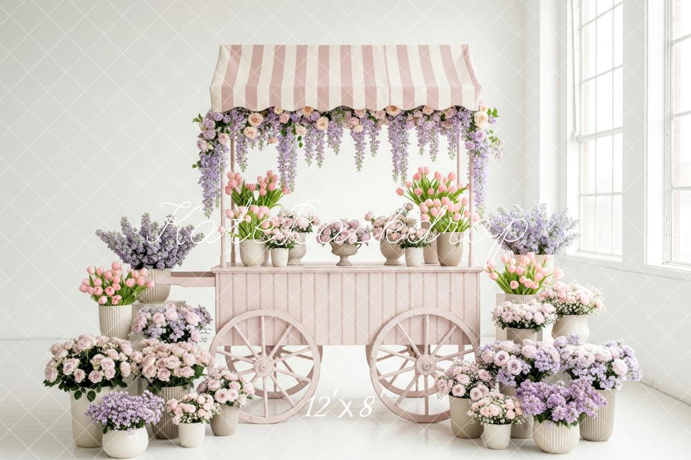 Kate Spring Flower Cart Pink and Purple Flowers Backdrop Designed by Patty Roberts