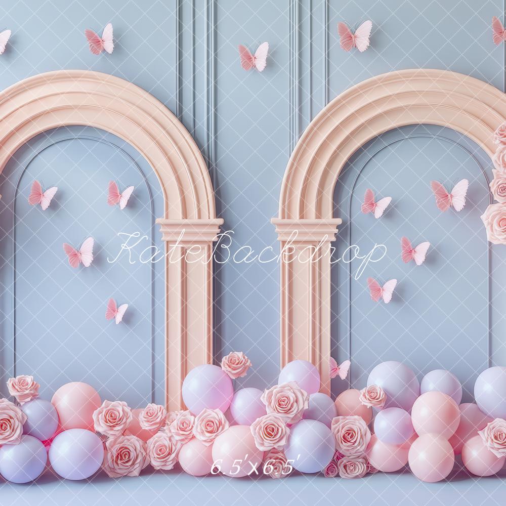 Kate Birthday Pastel Balloon Arch Butterfly Backdrop Designed by Mini MakeBelieve