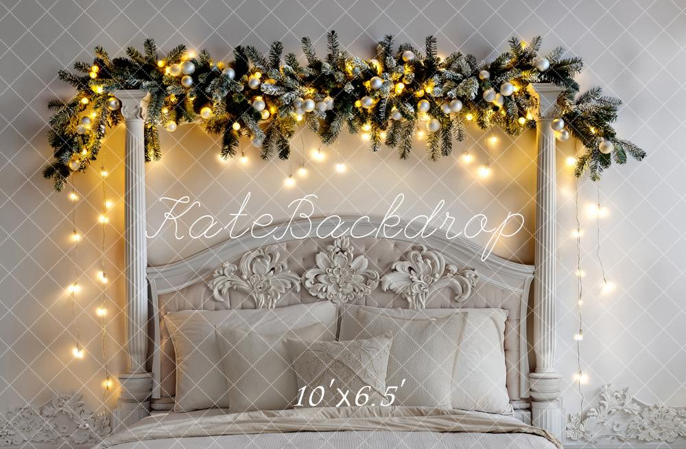 Kate Christmas Headboard Garland Ornate Columns Printed Backdrop Designed by Fantasyphotoart