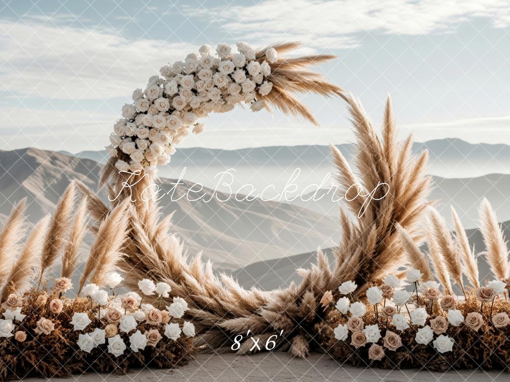 Kate Boho Flower Arch Pampas Grass Mountains Backdrop Designed by Patty Roberts