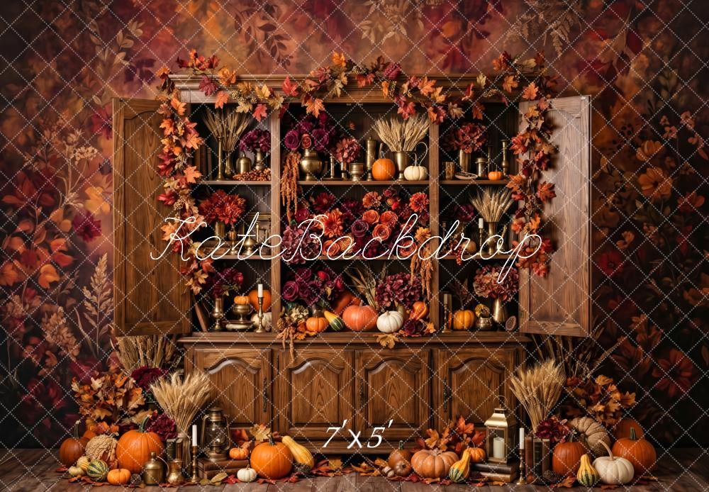 Kate Fall Brown Pumpkin Harvest Cabinet Printed Backdrop Designed by Patty Roberts