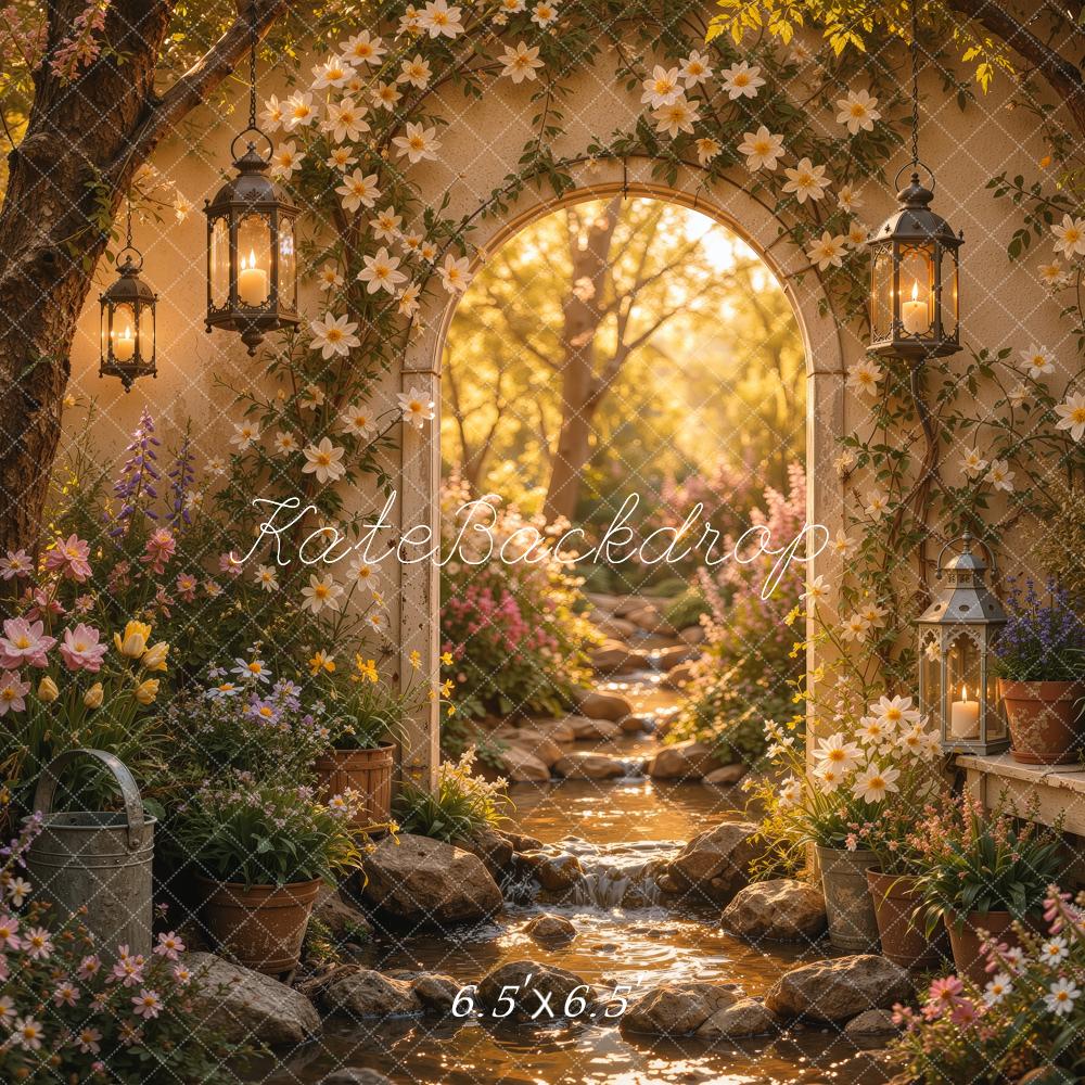 Kate Spring Floral Secret Garden Arch Lantern Stream Printed Backdrop Designed by Ashley Ward