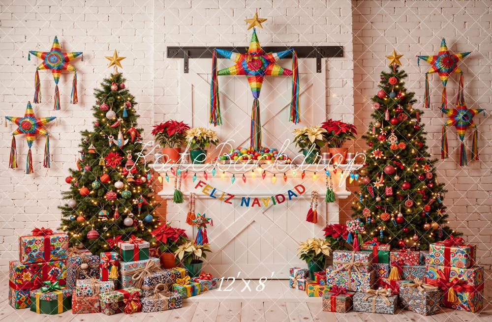 Kate Christmas Mexican Pinata Trees Gifts White Brick Wall Backdrop Designed by Emetselch