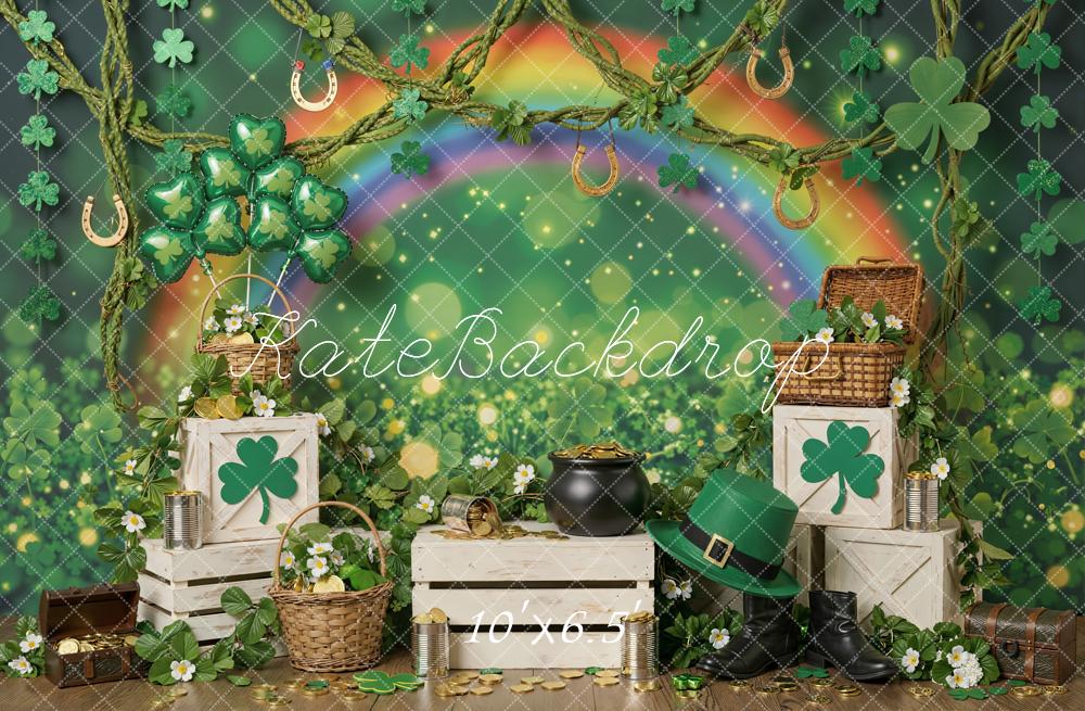 Kate Shamrock St. Patrick's Day Rainbow Green Gold Coins Backdrop Designed by Emetselch