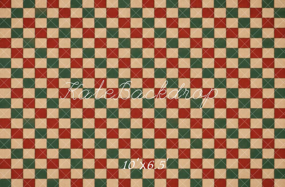 Kate Christmas Red Green Plaid Floor Printed Backdrop Designed by Vertigo Productions