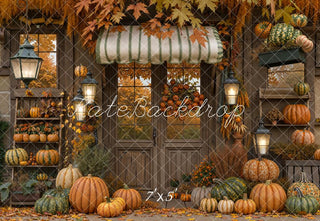 Fondo de Hojas de Arce de Otoño en el Porche de Calabazas Diseñado por Emetselch