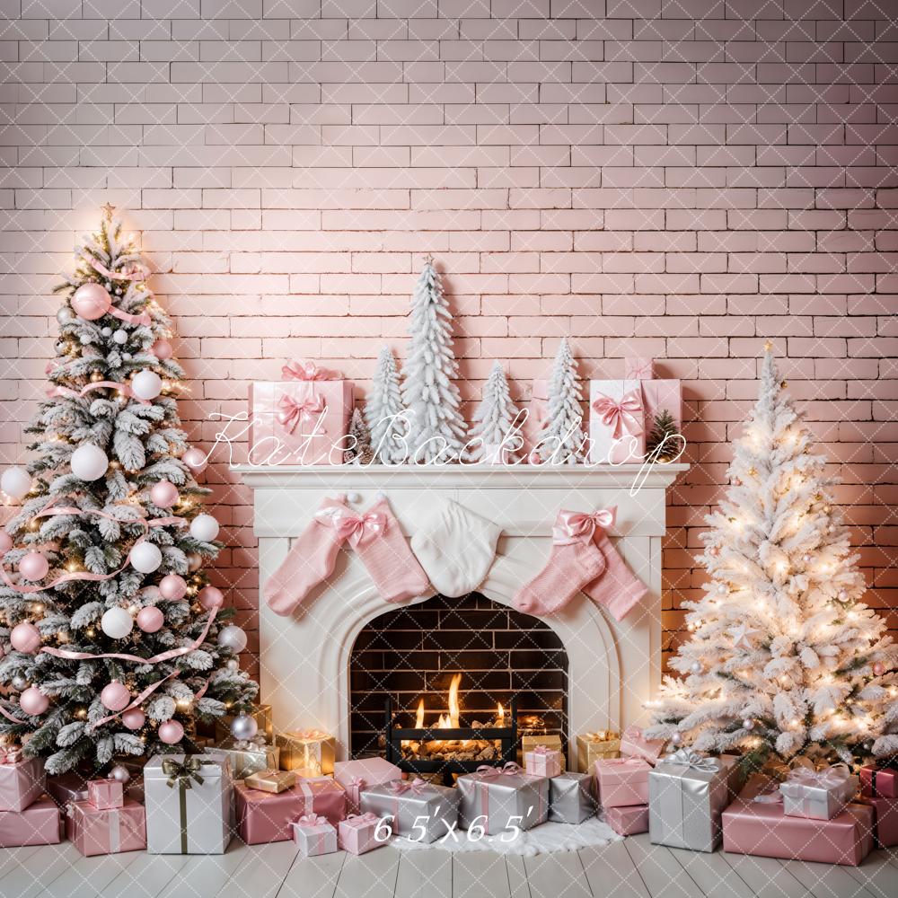 Pink Kerstboom Haard Foto Achtergrond Designed by Emetselch