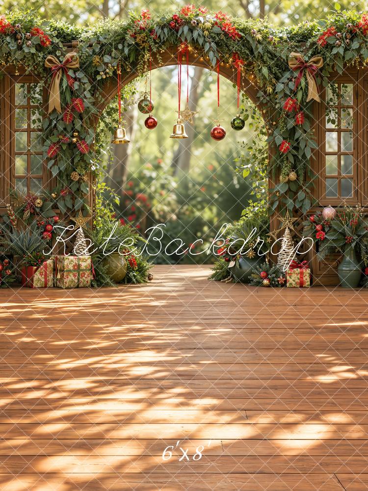 Kate Christmas Greenery Arch Bells Printed Backdrop Designed by Emetselch