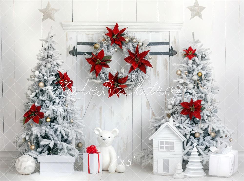 Kate Christmas Trees Poinsettia Polar Bear Backdrop Designed by Mini MakeBelieve