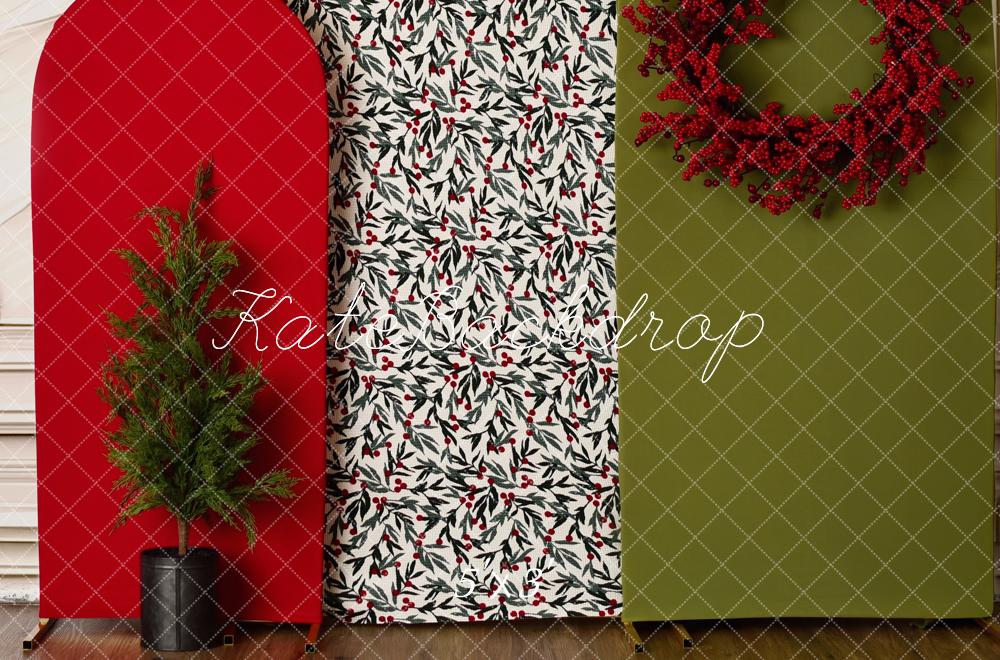 Kate Christmas Red Green Holly Berry Wreath Panels Printed Backdrop Designed by Mandy Ringe Photography