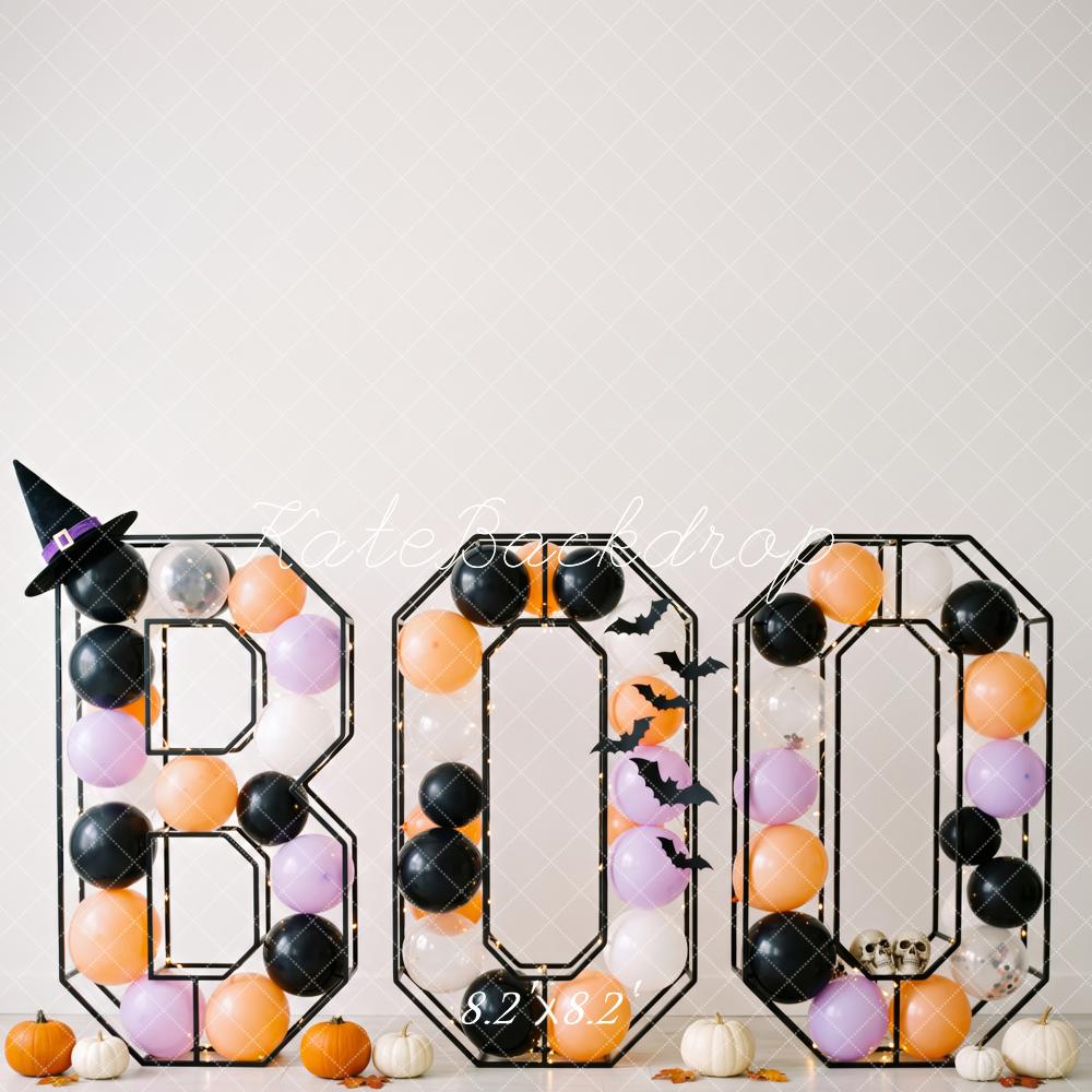 Kate Halloween BOO Letters Balloons Witch Hat Pumpkins Printed Backdrop Designed by Patty Roberts