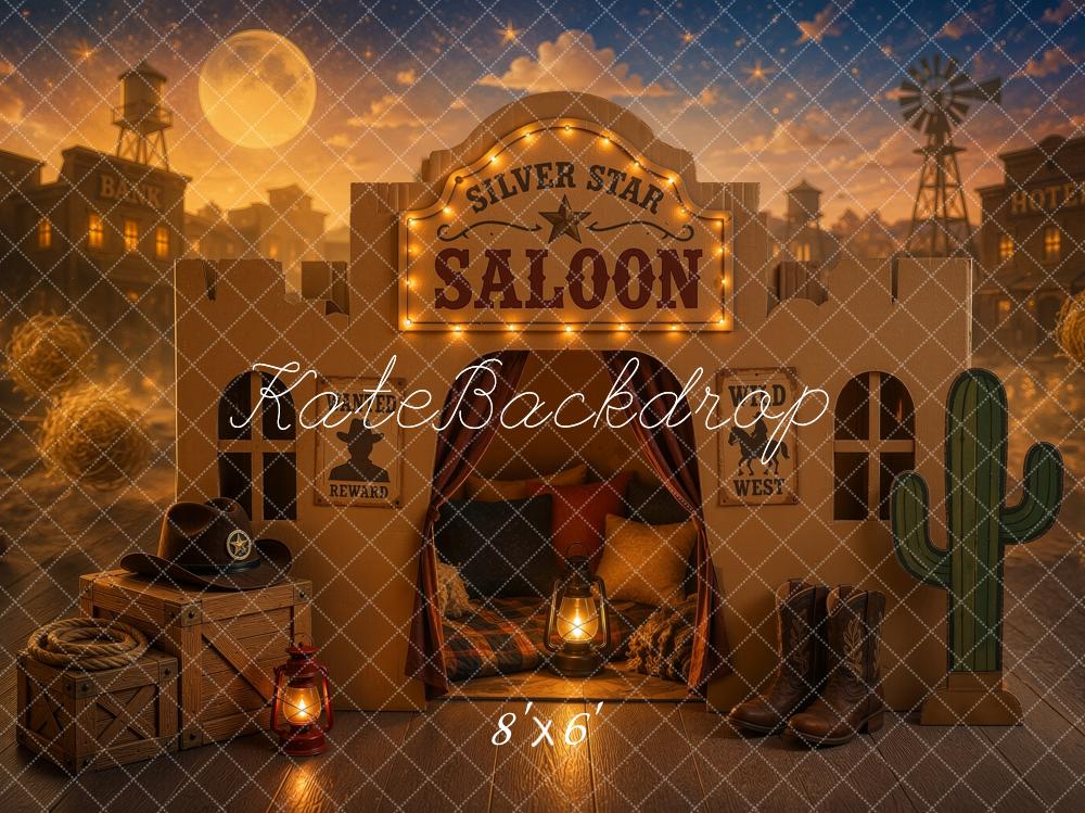 Kate Western Cowboy Dreams Of The Frontier Saloon Moon Town Printed Backdrop Designed by Ashley Ward