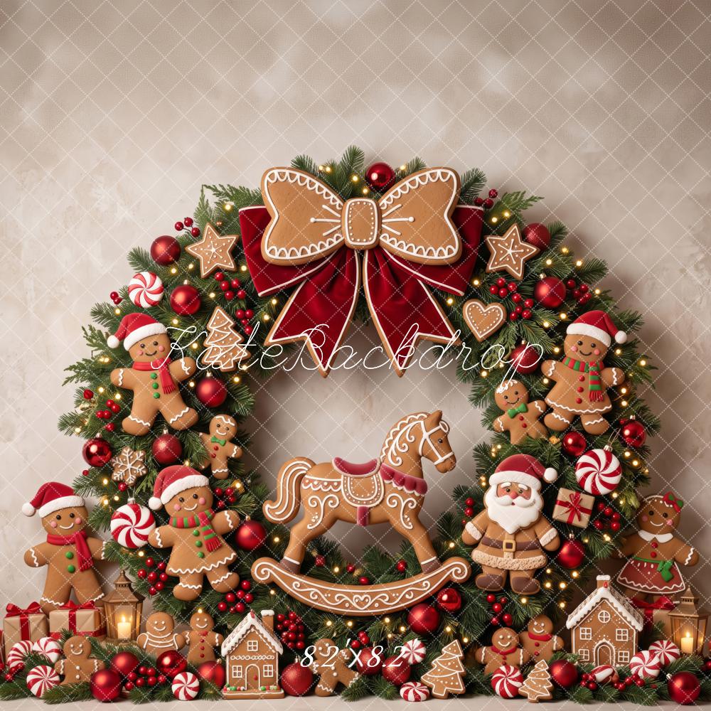 Kate Christmas Gingerbread Cookies Arch Wreath Rocking Horse Printed Backdrop Designed by Patty Roberts