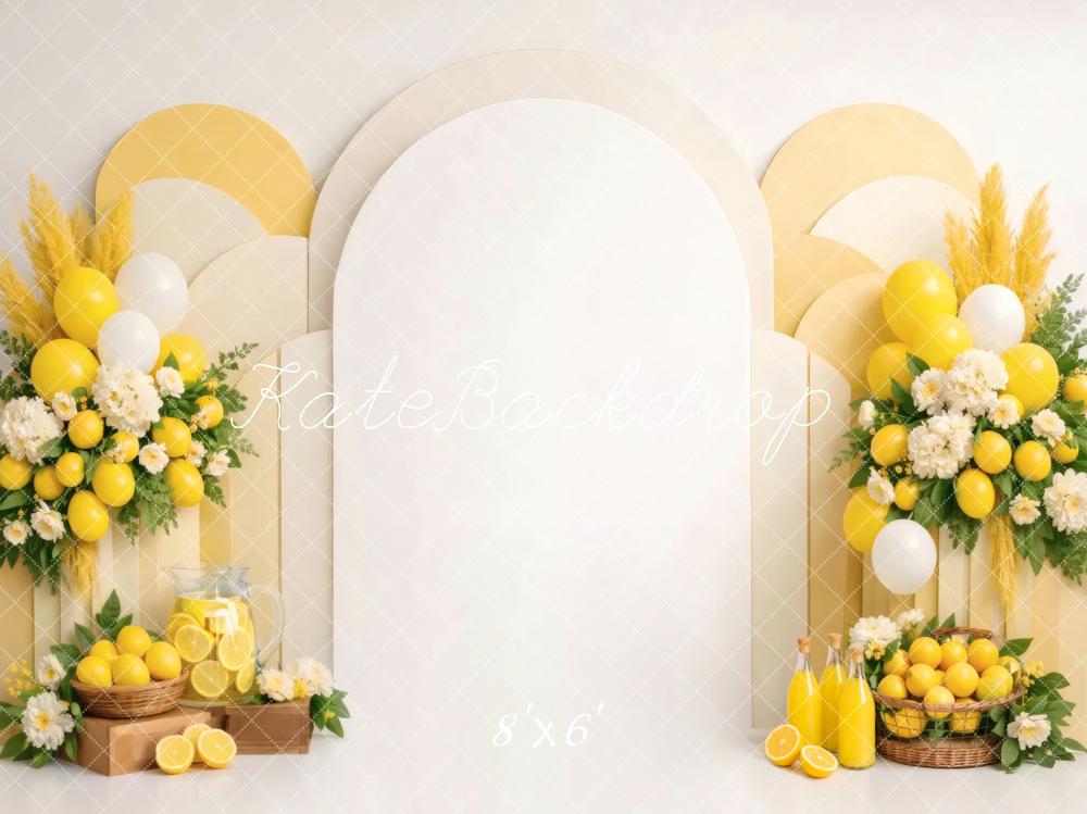 Kate Summer Lemon Flower Arch Balloon Yellow Printed Backdrop Designed by Vertigo Productions