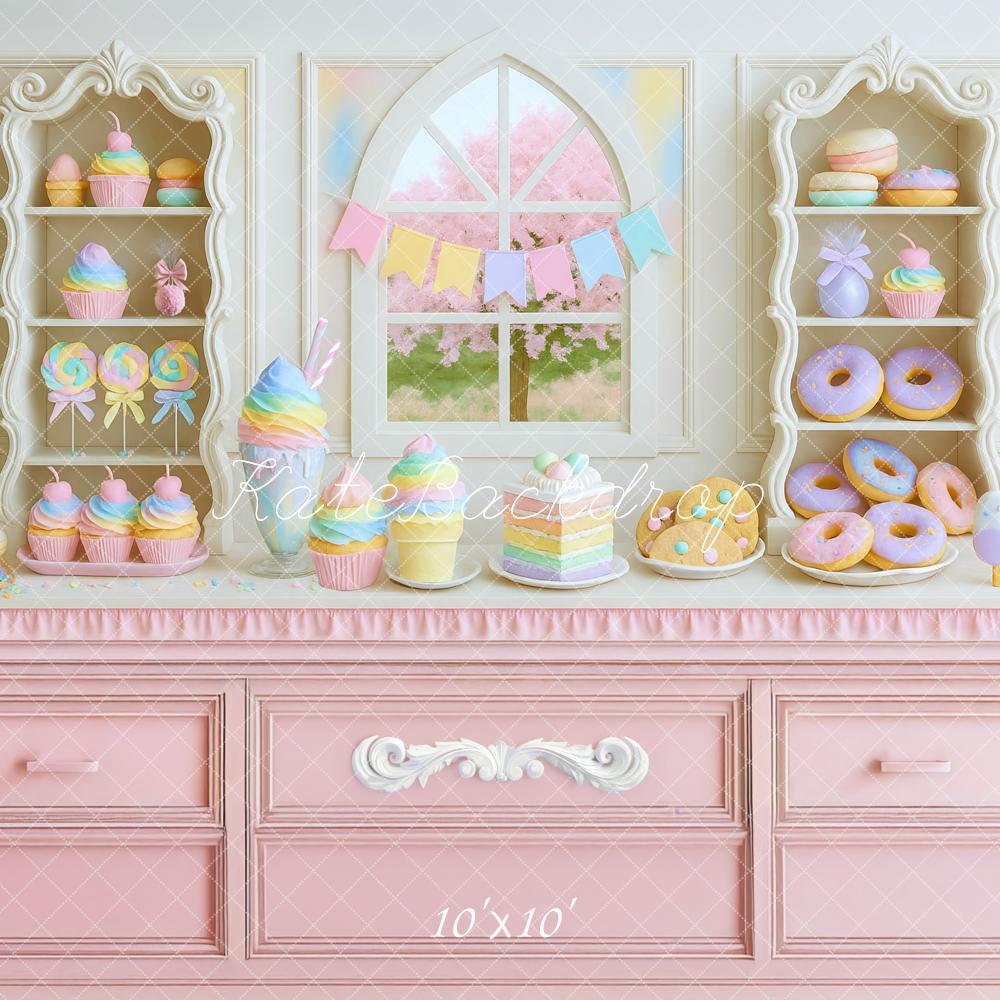 Kate Birthday Kitchen Pastel Dessert Table Backdrop Designed by Mini MakeBelieve