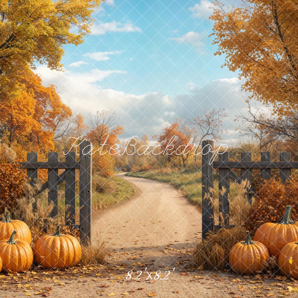 Kate Fall Backyard Pumpkin Pathway Fence Backdrop Designed by Emetselch