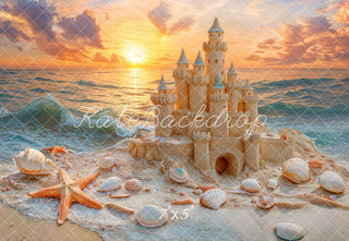 Kate Beach Sandcastle Sunset Starfish Printed Backdrop Designed by Emetselch