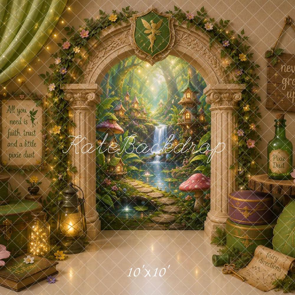 Kate Fairy Fantasy Pixie Grove Passage Green Archway Printed Backdrop Designed by Caitlin Lynch