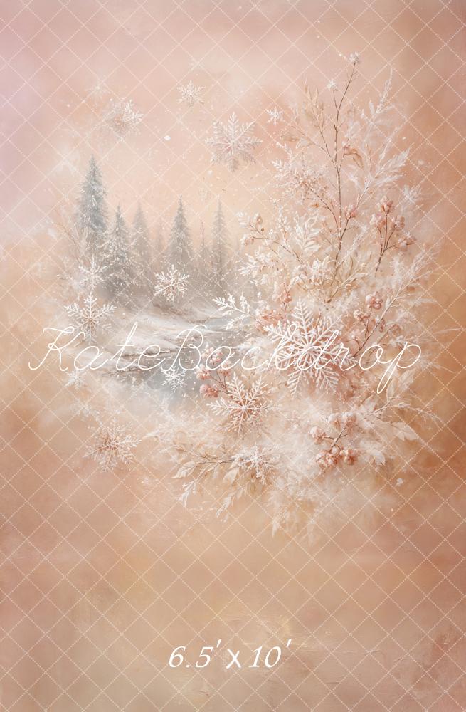 Kate Christmas Abstract Winter Floral Snowflakes Forest Printed Backdrop Designed by GQ