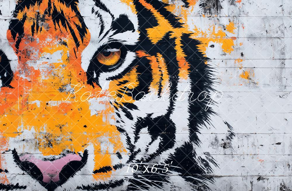 Kate Graffiti Tiger Vintage Wall Printed Backdrop Designed by Angela Miller