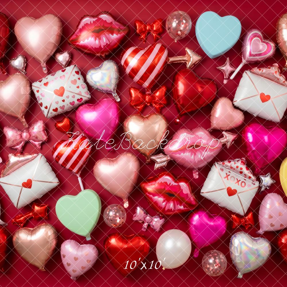 Kate Valentine's Day Heart Balloons Love Letters Red Printed Backdrop Designed by Patty Roberts