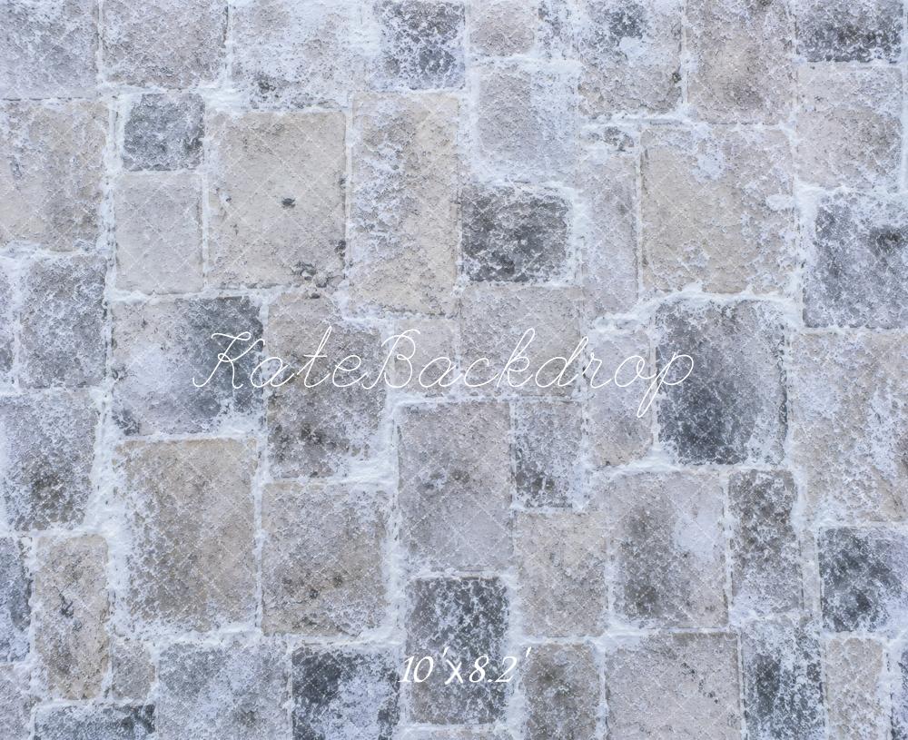Kate Winter Gray Snowy Cobblestone Floor Printed Backdrop Printed Backdrop Designed by Vertigo Productions
