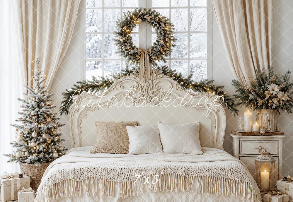 Kate Christmas Bedroom Pine Wreath Garland Tree Printed Backdrop Designed by Emetselch