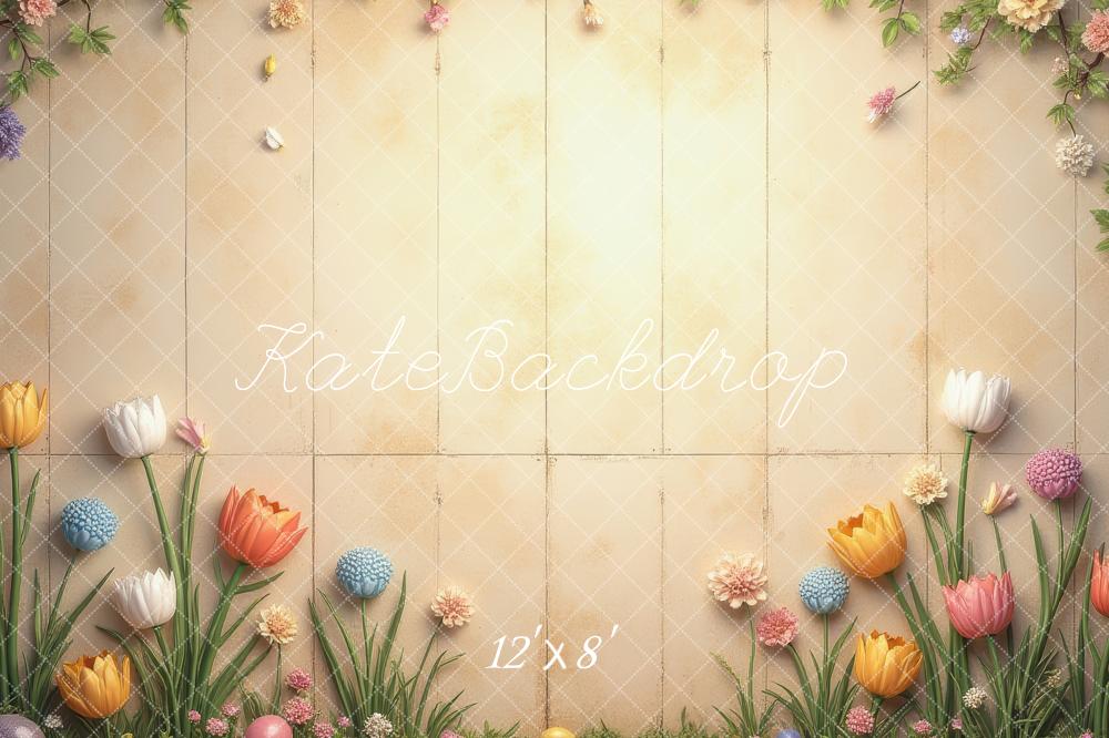 Kate Easter Flower Arch Pastel Eggs Beige Wall Backdrop Designed by Laura Bybee
