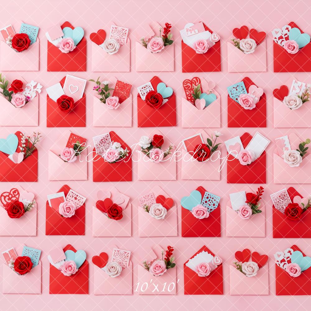 Kate Valentine's Day Envelopes Hearts Flowers Backdrop Designed by Patty Roberts