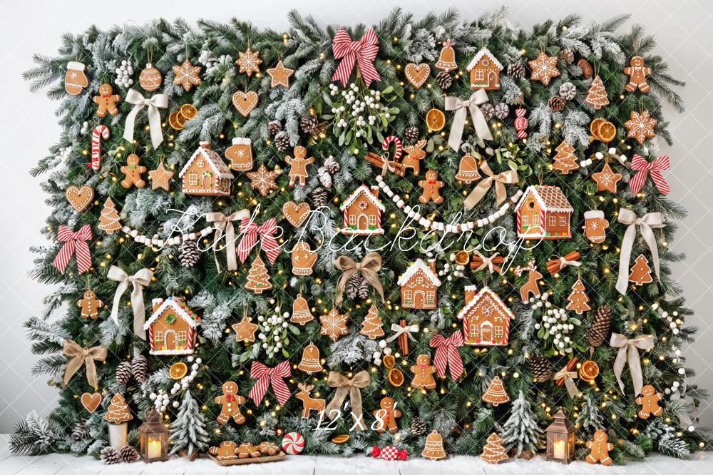 Kate Christmas Gingerbread Cookie Garland Pine Tree Wall Printed Backdrop Designed by Patty Roberts