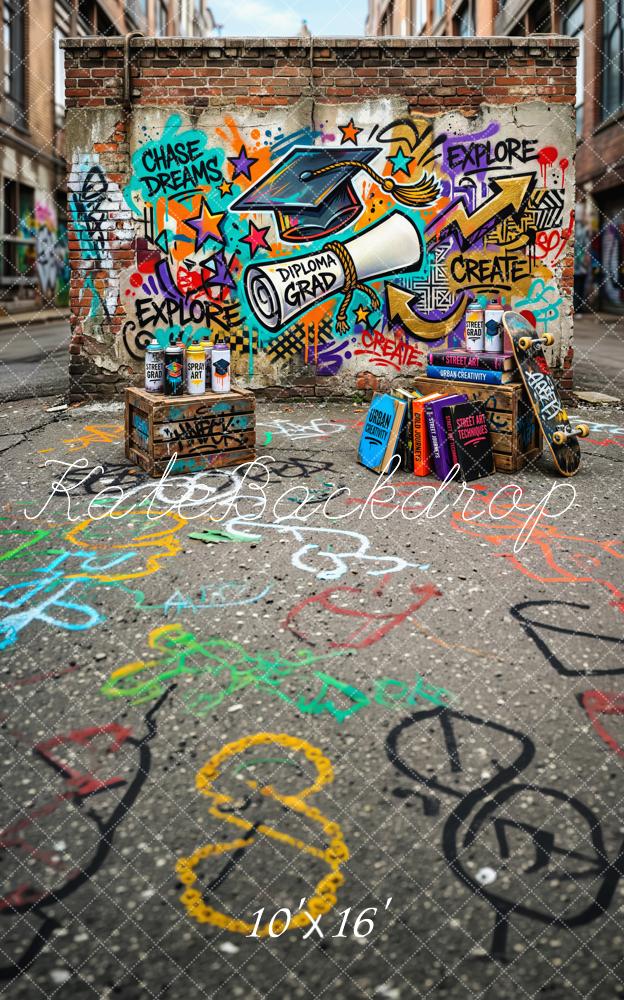 Kate Sweep Graduation Graffiti Wall Street Art Printed Backdrop Designed by Patty Roberts