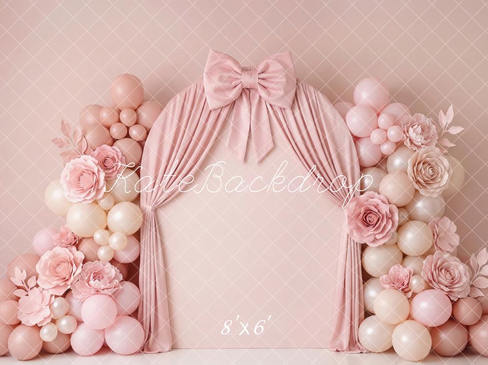 Kate Cake Smash Pink Balloon Flower Arch Curtain Bow Printed Backdrop Designed by Patty Roberts