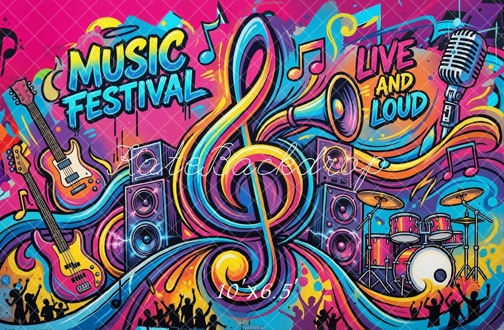 Kate Graffiti Music Festival Guitar Drum Microphone Printed Backdrop D
