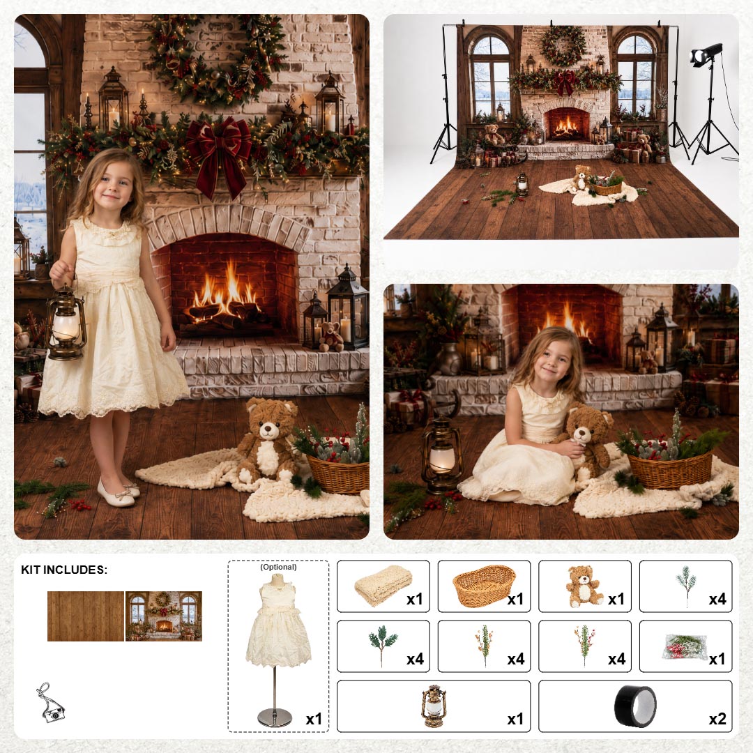 Kate Christmas Window Fireplace Wreath Photo Kit Photography Backdrops&Props Themed Bundle(US ONLY)