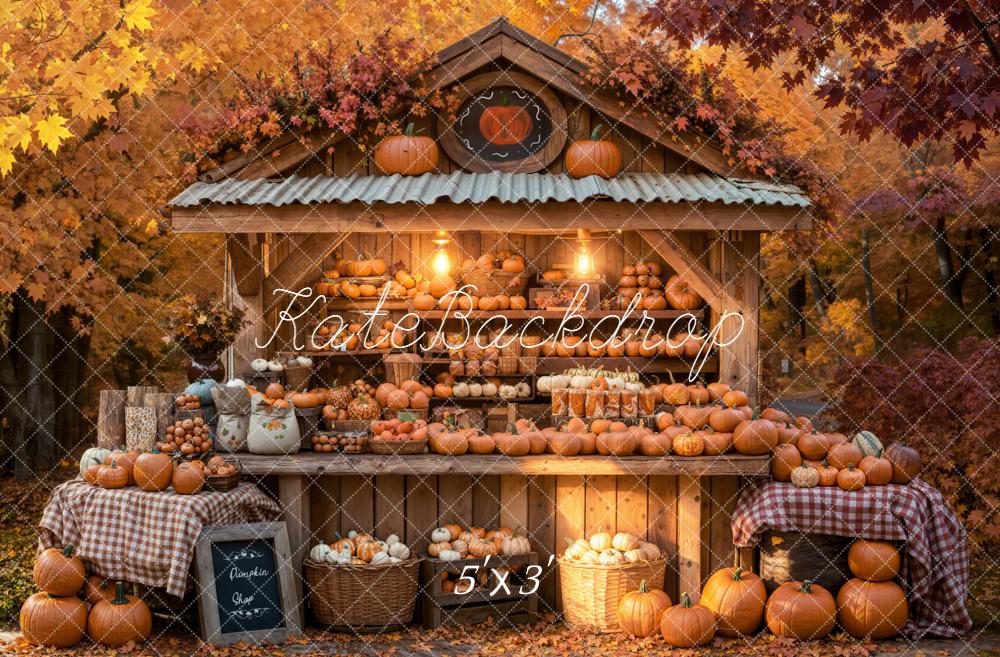 Kate Fall Pumpkin Stand Maple Leaves Forest Backdrop Designed by Emetselch