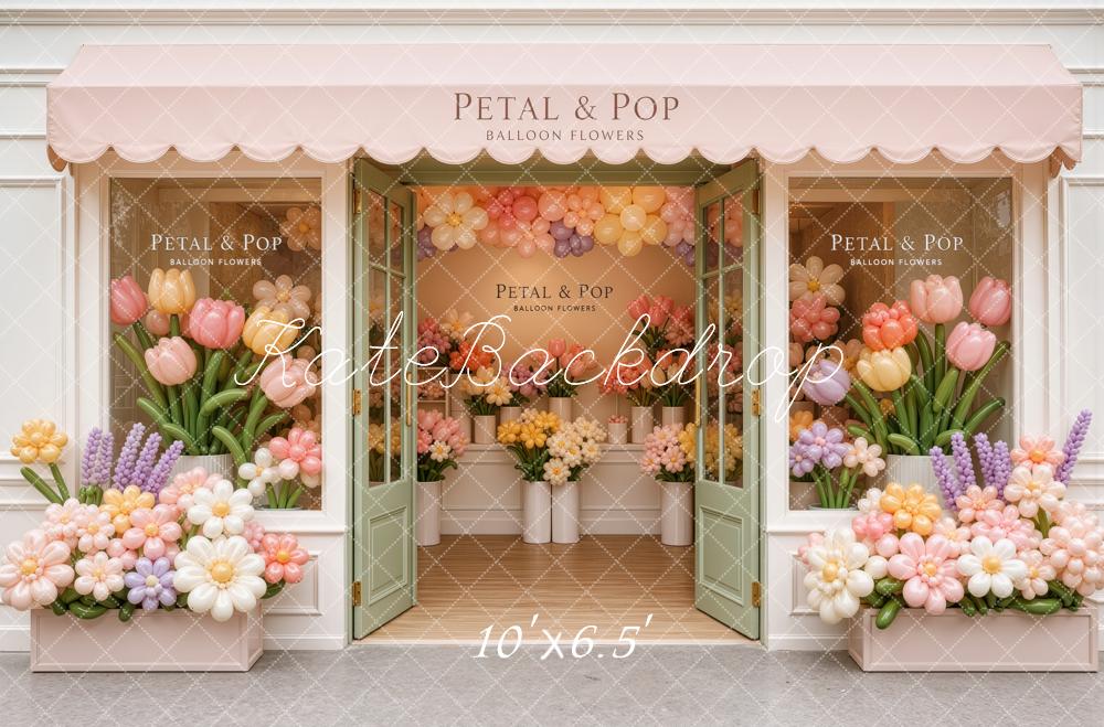 Kate Spring Balloon Flower Shop Storefront Double Doors Printed Backdrop Designed by Ashley Ward